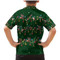 Ornaments on Green Snowy Background Family Matching Mermaid Dress and Hawaiian Shirt with Electric Guitars Santa Candy Canes - Wonder Print Shop