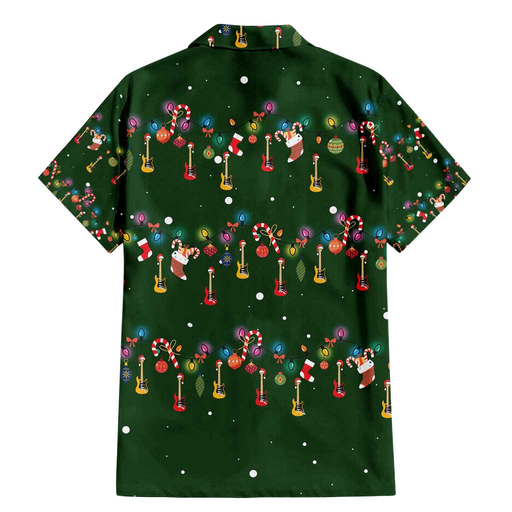 Ornaments on Green Snowy Background Family Matching Mermaid Dress and Hawaiian Shirt with Electric Guitars Santa Candy Canes - Wonder Print Shop