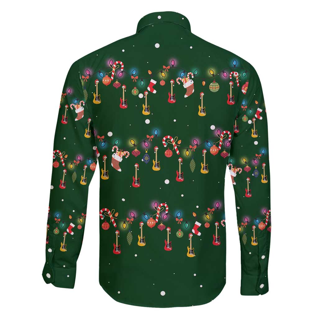 Ornaments on Green Snowy Background Family Matching Mermaid Dress and Hawaiian Shirt with Electric Guitars Santa Candy Canes - Wonder Print Shop