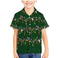 Ornaments on Green Snowy Background Family Matching Mermaid Dress and Hawaiian Shirt with Electric Guitars Santa Candy Canes - Wonder Print Shop