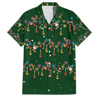 Ornaments on Green Snowy Background Family Matching Off The Shoulder Long Sleeve Dress and Hawaiian Shirt with Electric Guitars Santa Candy Canes - Wonder Print Shop