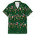 Ornaments on Green Snowy Background Family Matching Off The Shoulder Long Sleeve Dress and Hawaiian Shirt with Electric Guitars Santa Candy Canes - Wonder Print Shop
