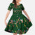 Ornaments on Green Snowy Background Family Matching Off Shoulder Maxi Dress and Hawaiian Shirt with Electric Guitars Santa Candy Canes - Wonder Print Shop