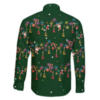 Ornaments on Green Snowy Background Family Matching Off Shoulder Maxi Dress and Hawaiian Shirt with Electric Guitars Santa Candy Canes - Wonder Print Shop