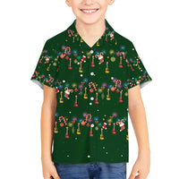 Ornaments on Green Snowy Background Family Matching Off Shoulder Maxi Dress and Hawaiian Shirt with Electric Guitars Santa Candy Canes - Wonder Print Shop