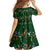 Ornaments on Green Snowy Background Family Matching Off Shoulder Short Dress and Hawaiian Shirt with Electric Guitars Santa Candy Canes - Wonder Print Shop