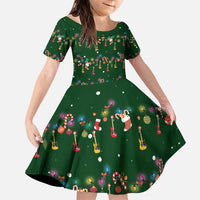 Ornaments on Green Snowy Background Family Matching Puletasi and Hawaiian Shirt with Electric Guitars Santa Candy Canes - Wonder Print Shop