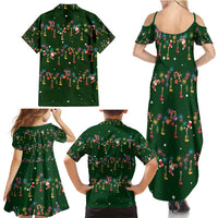 Ornaments on Green Snowy Background Family Matching Summer Maxi Dress and Hawaiian Shirt with Electric Guitars Santa Candy Canes - Wonder Print Shop