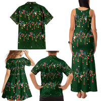 Ornaments on Green Snowy Background Family Matching Tank Maxi Dress and Hawaiian Shirt with Electric Guitars Santa Candy Canes - Wonder Print Shop