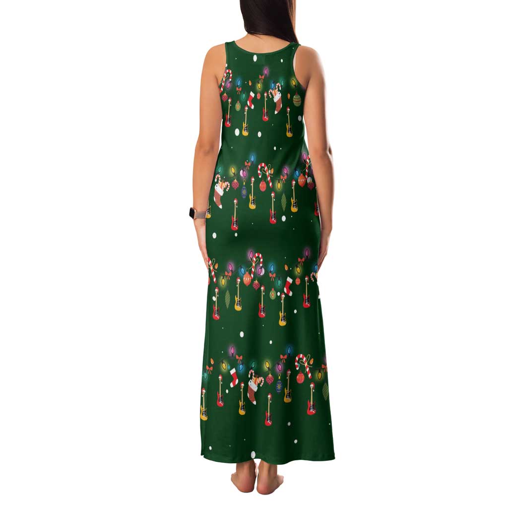 Ornaments on Green Snowy Background Family Matching Tank Maxi Dress and Hawaiian Shirt with Electric Guitars Santa Candy Canes - Wonder Print Shop