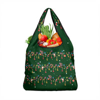 Ornaments on Green Snowy Background Grocery Bag with Electric Guitars Santa Candy Canes - Wonder Print Shop