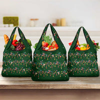 Ornaments on Green Snowy Background Grocery Bag with Electric Guitars Santa Candy Canes - Wonder Print Shop
