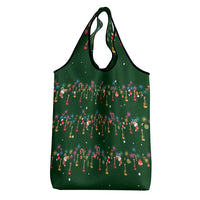 Ornaments on Green Snowy Background Grocery Bag with Electric Guitars Santa Candy Canes - Wonder Print Shop