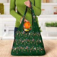 Ornaments on Green Snowy Background Grocery Bag with Electric Guitars Santa Candy Canes - Wonder Print Shop