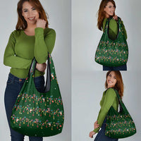 Ornaments on Green Snowy Background Grocery Bag with Electric Guitars Santa Candy Canes - Wonder Print Shop