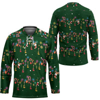 Ornaments on Green Snowy Background Hockey Jersey with Electric Guitars Santa Candy Canes - Wonder Print Shop