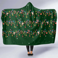 Ornaments on Green Snowy Background Hooded Blanket with Electric Guitars Santa Candy Canes - Wonder Print Shop