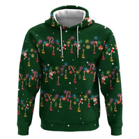 Ornaments on Green Snowy Background Hoodie with Electric Guitars Santa Candy Canes - Wonder Print Shop