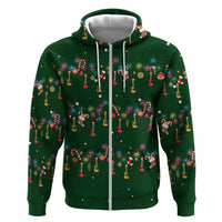 Ornaments on Green Snowy Background Hoodie with Electric Guitars Santa Candy Canes - Wonder Print Shop