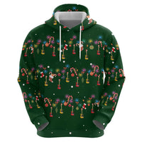 Ornaments on Green Snowy Background Hoodie with Electric Guitars Santa Candy Canes - Wonder Print Shop
