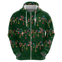 Ornaments on Green Snowy Background Hoodie with Electric Guitars Santa Candy Canes - Wonder Print Shop