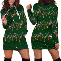 Ornaments on Green Snowy Background Hoodie Dress with Electric Guitars Santa Candy Canes - Wonder Print Shop