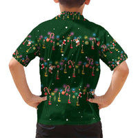 Ornaments on Green Snowy Background Kid Hawaiian Shirt with Electric Guitars Santa Candy Canes - Wonder Print Shop