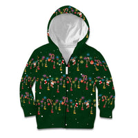 Ornaments on Green Snowy Background Kid Hoodie with Electric Guitars Santa Candy Canes - Wonder Print Shop