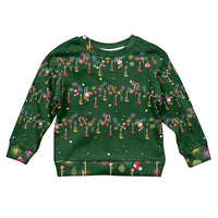 Ornaments on Green Snowy Background Kid Ugly Christmas Sweater with Electric Guitars Santa Candy Canes - Wonder Print Shop