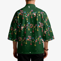 Ornaments on Green Snowy Background Kimono with Electric Guitars Santa Candy Canes - Wonder Print Shop