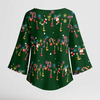 Ornaments on Green Snowy Background Kimono Sleeve Blouse with Electric Guitars Santa Candy Canes - Wonder Print Shop