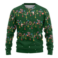 Ornaments on Green Snowy Background Ugly Christmas Sweater with Electric Guitars Santa Candy Canes - Wonder Print Shop