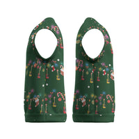 Ornaments on Green Snowy Background Christmas Knitted V-Neck Vest with Electric Guitars Santa Candy Canes - Wonder Print Shop