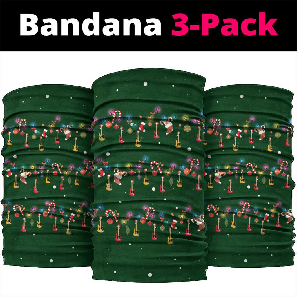 Ornaments on Green Snowy Background Neck Gaiter with Electric Guitars Santa Candy Canes - Wonder Print Shop