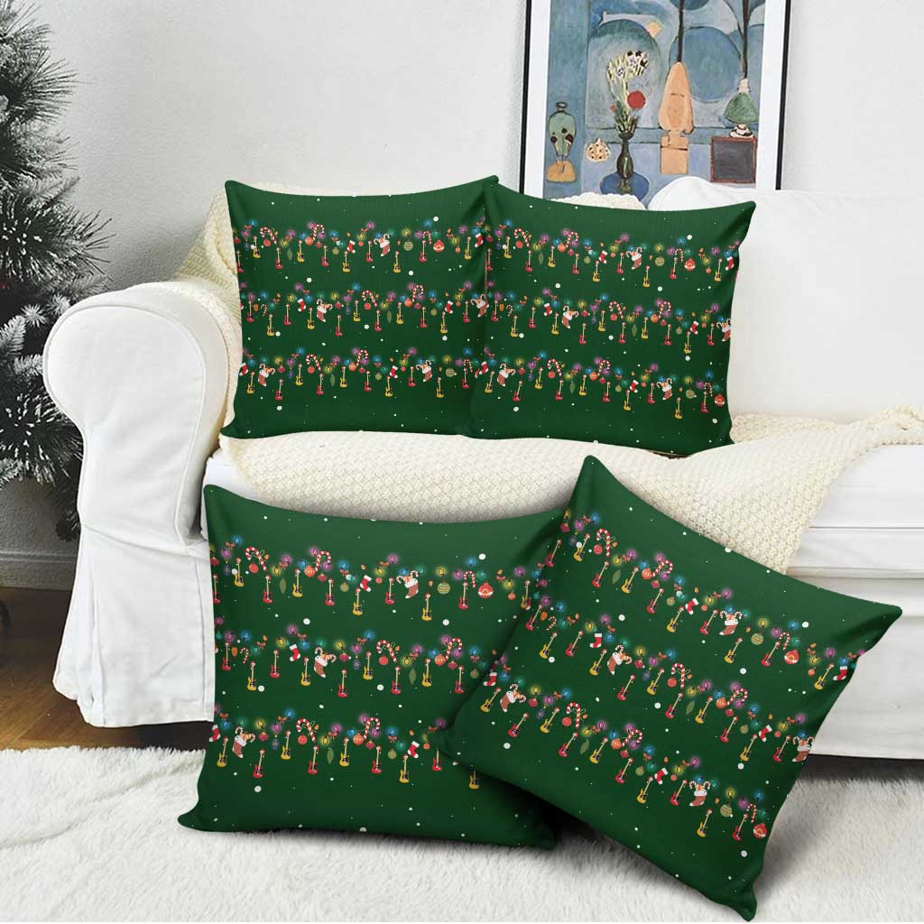 Ornaments on Green Snowy Background Pillow Cover with Electric Guitars Santa Candy Canes - Wonder Print Shop
