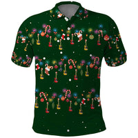 Ornaments on Green Snowy Background Polo Shirt with Electric Guitars Santa Candy Canes - Wonder Print Shop