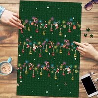 Ornaments on Green Snowy Background Puzzle with Electric Guitars Santa Candy Canes - Wonder Print Shop
