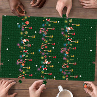 Ornaments on Green Snowy Background Puzzle with Electric Guitars Santa Candy Canes - Wonder Print Shop