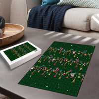 Ornaments on Green Snowy Background Puzzle with Electric Guitars Santa Candy Canes - Wonder Print Shop