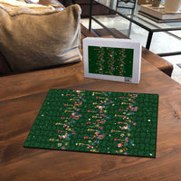 Ornaments on Green Snowy Background Puzzle with Electric Guitars Santa Candy Canes - Wonder Print Shop