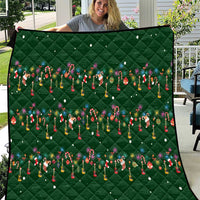 Ornaments on Green Snowy Background Quilt with Electric Guitars Santa Candy Canes - Wonder Print Shop