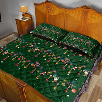 Ornaments on Green Snowy Background Quilt Bed Set with Electric Guitars Santa Candy Canes - Wonder Print Shop