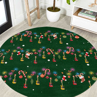 Ornaments on Green Snowy Background Round Carpet with Electric Guitars Santa Candy Canes - Wonder Print Shop