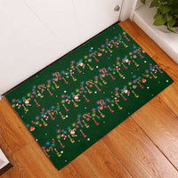 Ornaments on Green Snowy Background Rubber Doormat with Electric Guitars Santa Candy Canes - Wonder Print Shop
