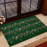 Ornaments on Green Snowy Background Rubber Doormat with Electric Guitars Santa Candy Canes - Wonder Print Shop
