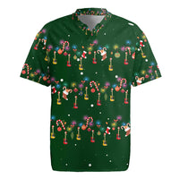 Ornaments on Green Snowy Background Rugby Jersey with Electric Guitars Santa Candy Canes - Wonder Print Shop