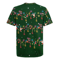 Ornaments on Green Snowy Background Rugby Jersey with Electric Guitars Santa Candy Canes - Wonder Print Shop