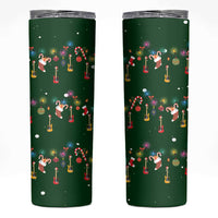 Ornaments on Green Snowy Background Skinny Tumbler with Electric Guitars Santa Candy Canes - Wonder Print Shop