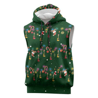 Ornaments on Green Snowy Background Sleeveless Hoodie with Electric Guitars Santa Candy Canes - Wonder Print Shop