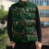 Ornaments on Green Snowy Background Sleeveless Puffer Jacket with Electric Guitars Santa Candy Canes - Wonder Print Shop